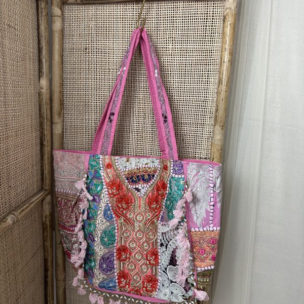 boho beach bag met paars hengsel