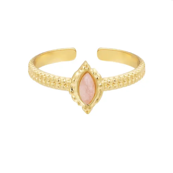 ring met langwerpige steen roze